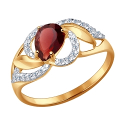 Женское золотое кольцо (Фианит, Гранат) SOKOLOV