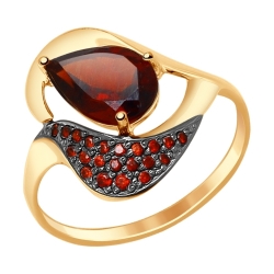 Женское золотое кольцо (Гранат, Фианит) SOKOLOV