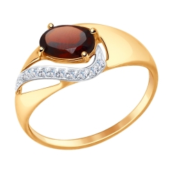Золотое кольцо (Гранат, Фианит) SOKOLOV