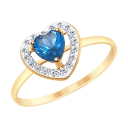 Кольцо из золота с синим топазом и фианитами 