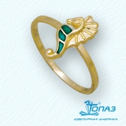 Детское кольцо Морской конек из желтого золота с эмалью