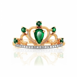 Золотое кольцо Корона с изумрудом, бриллиантами