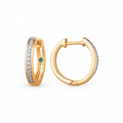 Серьги-кольца из золота с бриллиантами и изумрудами