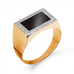Золотое мужское кольцо с бриллиантами, эмалью