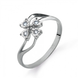Т305613475 кольцо цветок из белого золота с бриллиантами