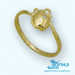 Детское кольцо Жучок из желтого золота с фианитом