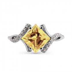 Т301014120 женское кольцо из белого золота с цитрином и бриллиантом