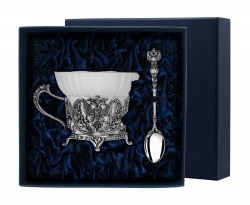 Набор чайная чашка "Герб": ложка, чашка (Серебро 925)