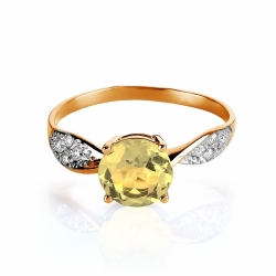 Золотое кольцо с цитрином, бриллиантами