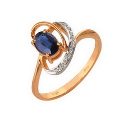 Золотое кольцо с сапфиром 1 карат и бриллиантами