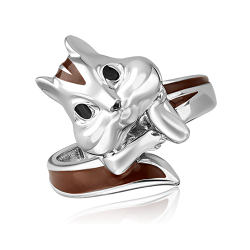 Серебряное кольцо "Бурундук" 925 пробы с черной и коричневой эмалью