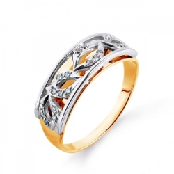 Золотое кольцо Листья с бриллиантами