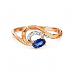 Т141017218 золотое кольцо с сапфиром и бриллиантом