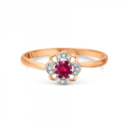 Т131017693-01 золотое кольцо с рубинами и бриллиантами