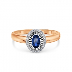 Т146618596 золотое кольцо с сапфиром и бриллиантом