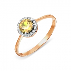 Т141014119 золотое кольцо с цитрином и бриллиантом
