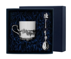 Набор чайная чашка "Виноград": ложка, чашка (Серебро 925)