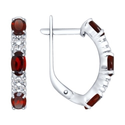 Серьги из серебра с гранатами и фианитами