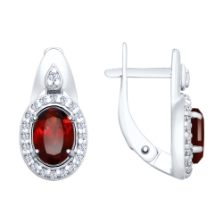 Серьги из серебра с гранатами и фианитами