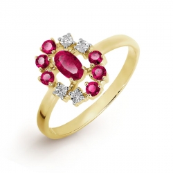 Т945616494 кольцо из желтого золота с рубином и бриллиантом