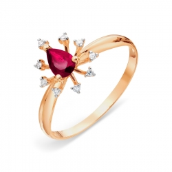 Т141018063 золотое кольцо с рубином и бриллиантами