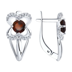 Серьги из серебра с гранатами и фианитами