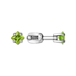 Серьги-пусеты из серебра с зелеными фианитами