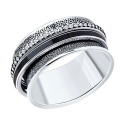 Кольцо из серебра с фианитами и эмалью