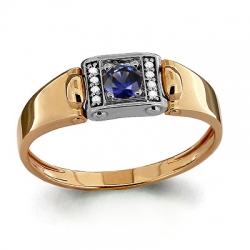 Мужское кольцо из комбинированного золота с одним сапфиром и бриллиантами