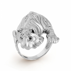 Кольцо Тигр из белого золота с бриллиантами