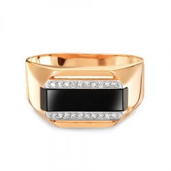Т141044884 золотое мужское кольцо с бриллиантами, ониксом