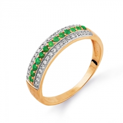 Т141014348-01 золотое кольцо с изумрудами и бриллиантами