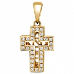 Мужской кулон крест из жёлтого золота с бриллиантами