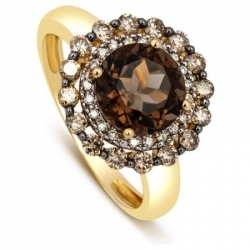 Кольцо из желтого золота с бриллиантами и раухтопазом
