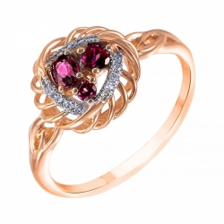 Кольцо из красного золота с родолитом и бриллиантом