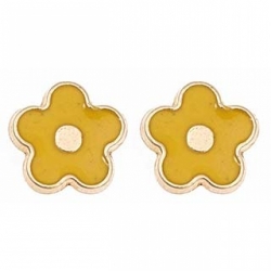 Детские cерьги Цветочки из желтого золота с желтой эмалью