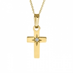 Крестик из желтого золота с бриллиантом