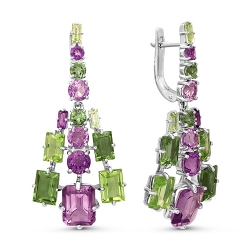 Серьги из серебра цветными камнями