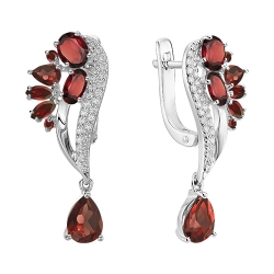 Серьги из серебра с гранатами и фианитами