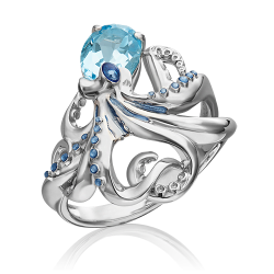 Серебряное кольцо Осьминог с топазом