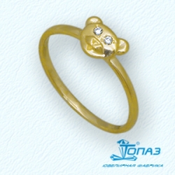 Детское кольцо Мишка из желтого золота с фианитами