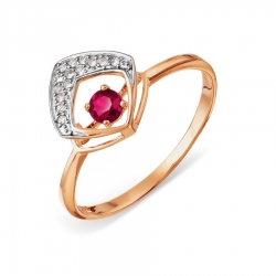 Т146017909 золотое кольцо с рубином и бриллиантом