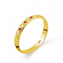 Обручальное кольцо из желтого золота с рубином и бриллиантом
