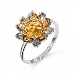 Кольцо Цветок из белого золота с цитрином