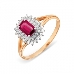 Золотое кольцо с рубином, бриллиантами
