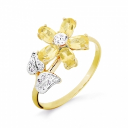 Кольцо Цветок из желтого золота с цитринами, фианитами
