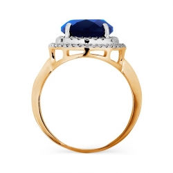 Т141016560 золотое кольцо с бриллиантами, сапфиром выращенным