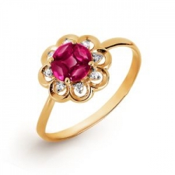 Золотое кольцо Цветок с рубинами, бриллиантами