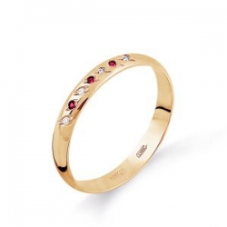 Обручальное золотое кольцо с рубином и бриллиантом