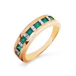 Т141016257-02 золотое кольцо с изумрудом и бриллиантом